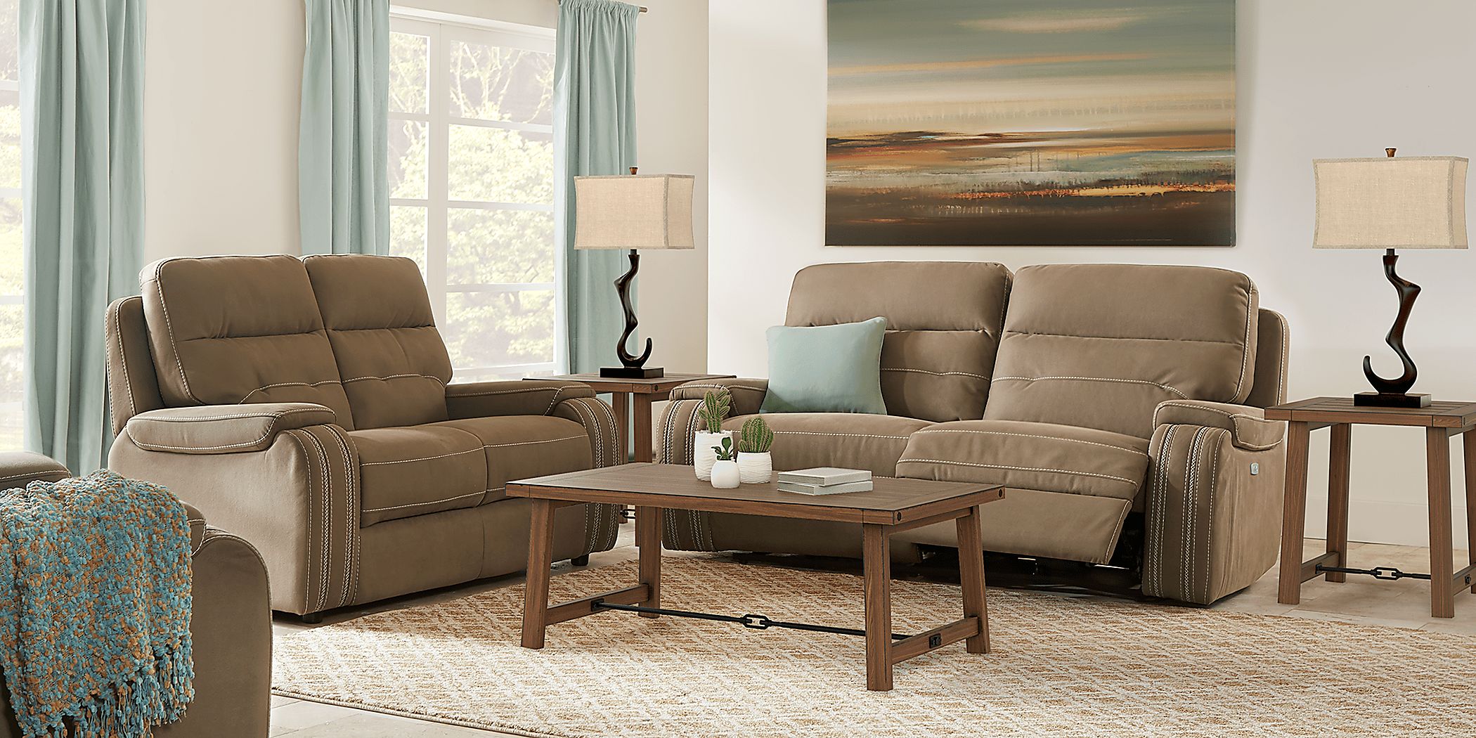 Brampton Place 7 Pc Brown Polyester Fabric Manual Reclining Classic