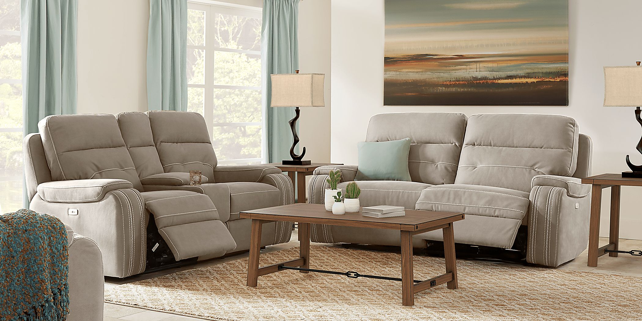 Brampton Place 5 Pc Mushroom Brown Polyester Fabric Power Reclining