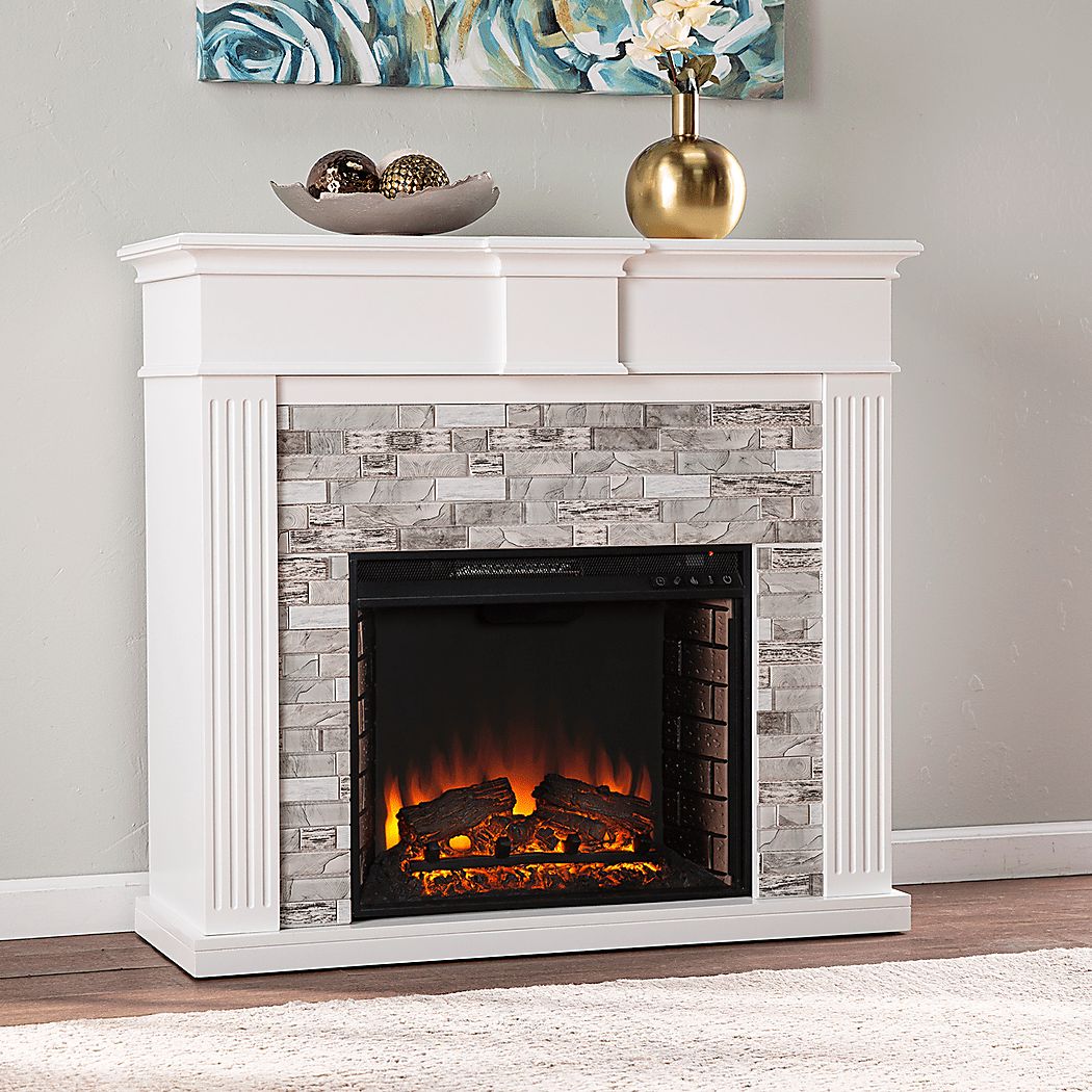 Brandycrest II White 42 in. Console With Electric Log Fireplace - Thumbnail 2