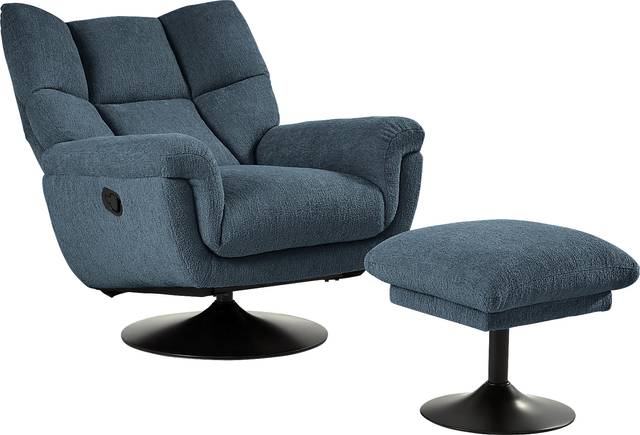 Braselton Blue Swivel Recliner and Ottoman - Thumbnail - Image 2