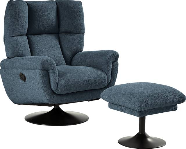 Braselton Blue Swivel Recliner and Ottoman - Thumbnail - Image 1