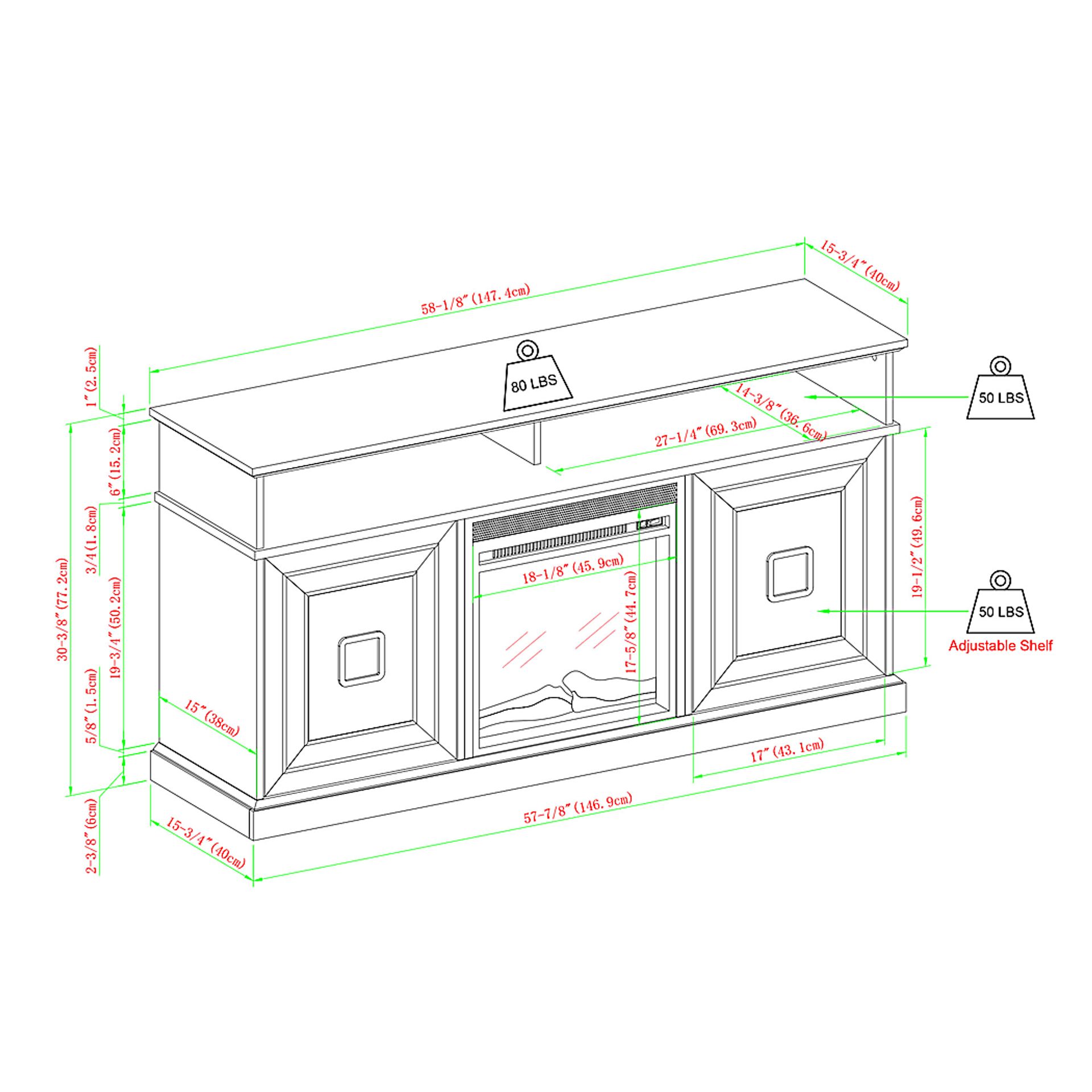 Brassiewood Birch 58 in. Console With Electric Fireplace - Image 8