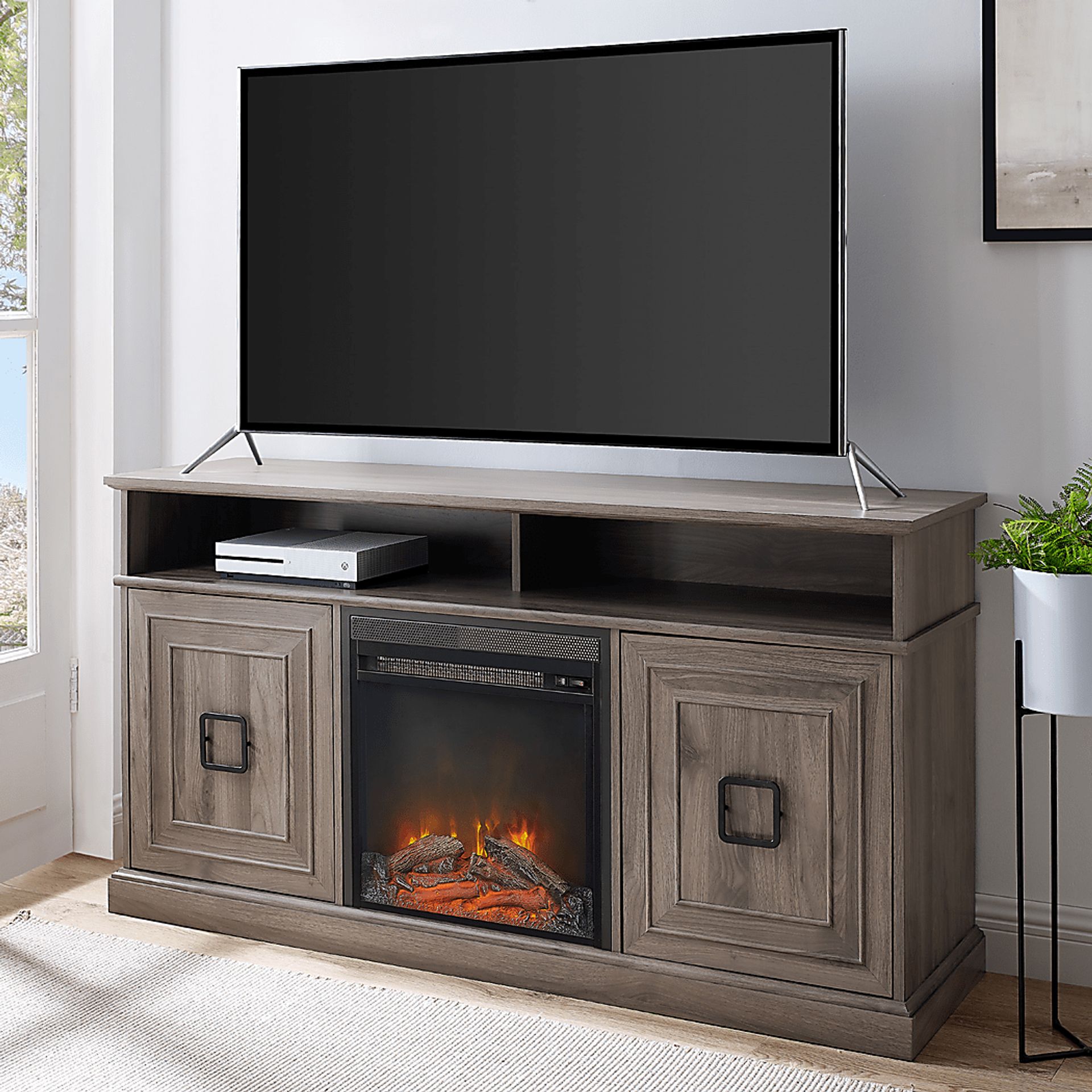 Brassiewood Gray 58 in. Console With Electric Fireplace - Image 4