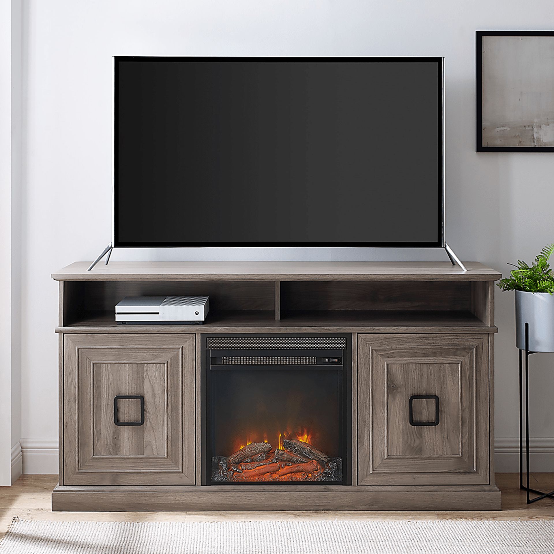 Brassiewood Gray 58 in. Console With Electric Fireplace - Image 5