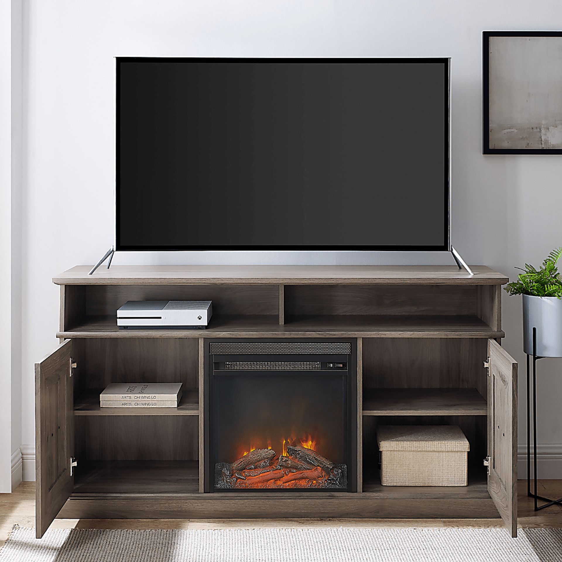 Brassiewood Gray 58 in. Console With Electric Fireplace - Image 6