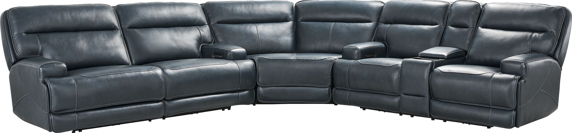 Brayden Blue Leather 3 Pc Dual Power Reclining Sectional - Image 2