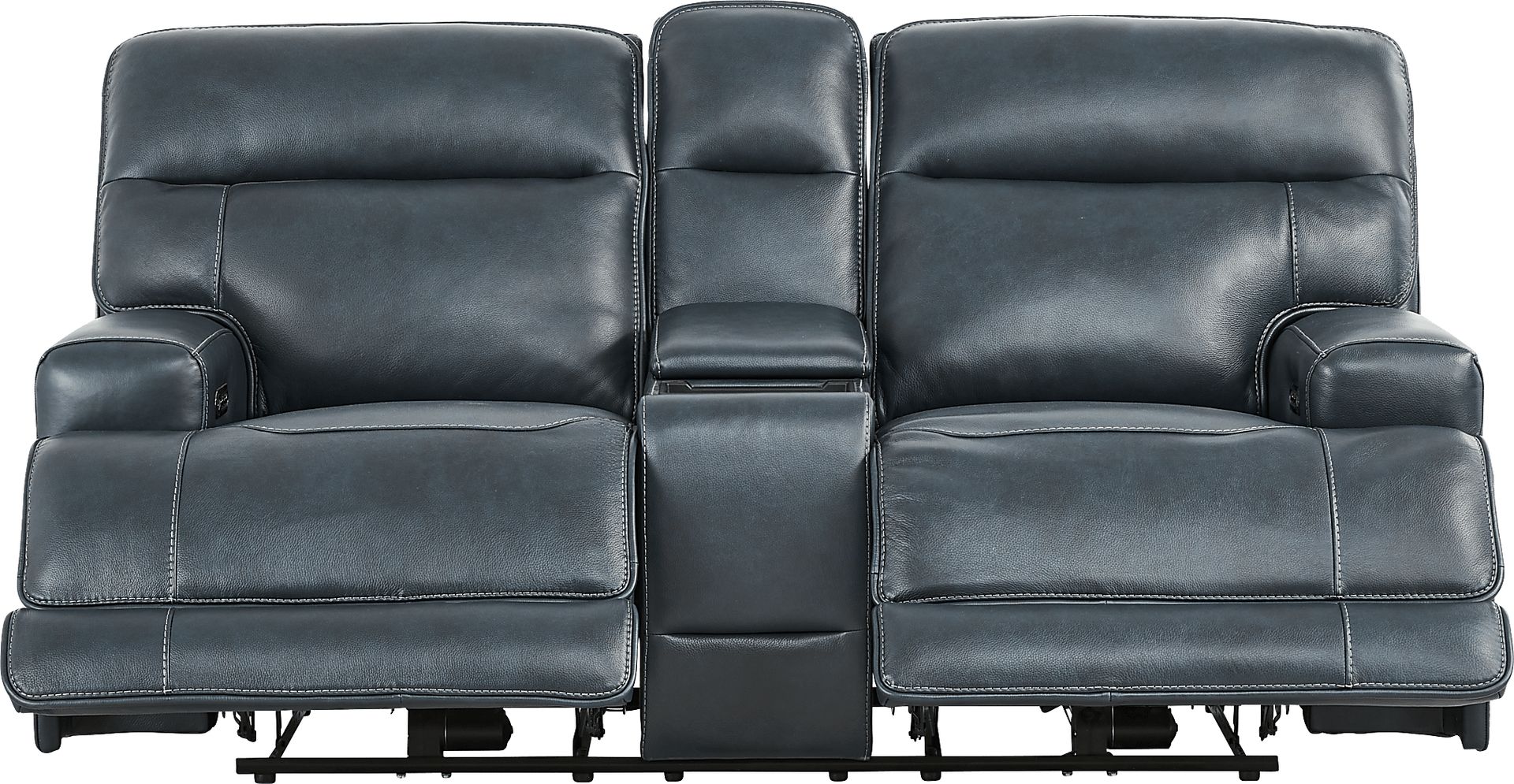 Brayden Blue Leather Dual Power Reclining Console Loveseat - Image 2