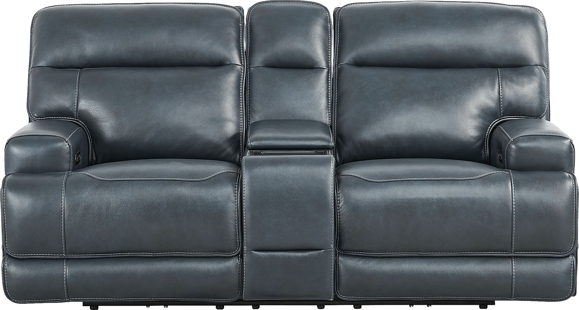 Brayden Blue Leather Dual Power Reclining Console Loveseat - Image 2