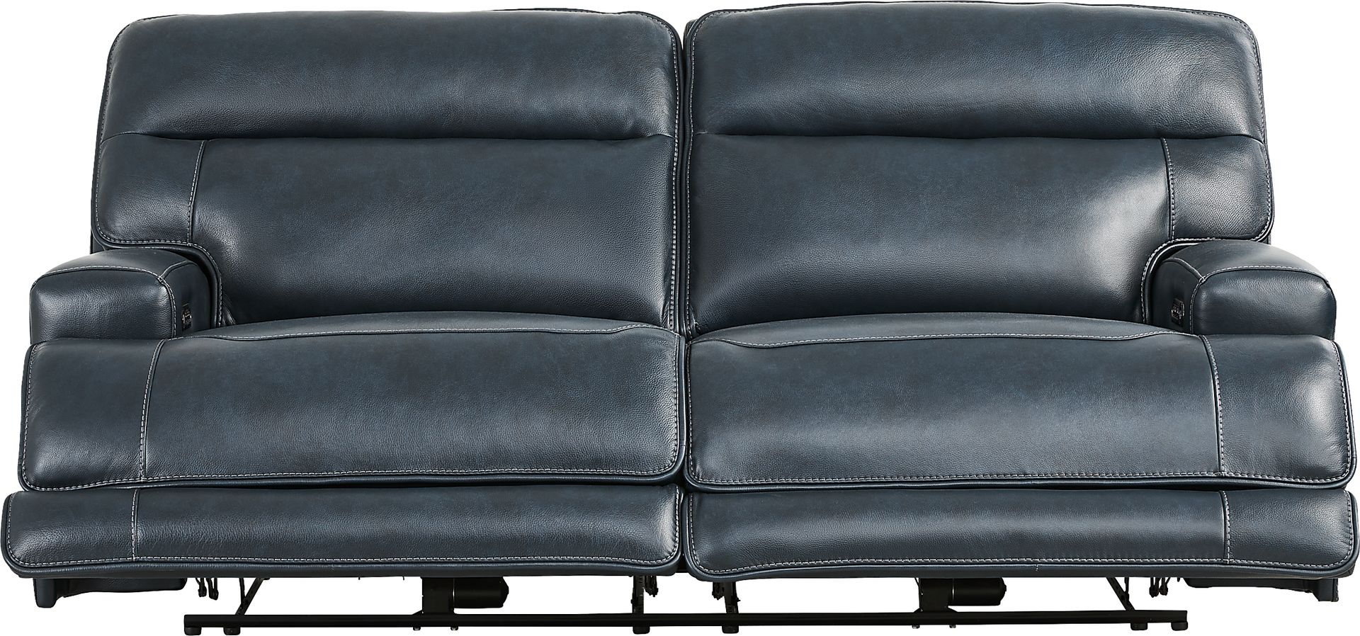 Brayden Blue Leather Dual Power Reclining Sofa - Image 2