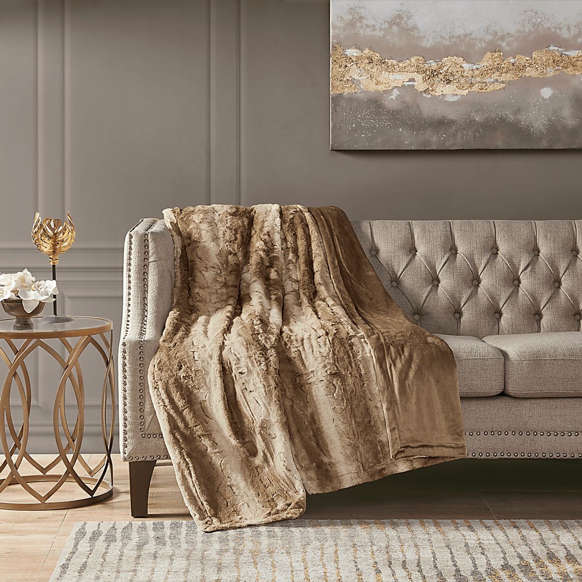 Bregenz Tan Beige,Brown Polyester Fabric Throw Blanket | Rooms to Go
