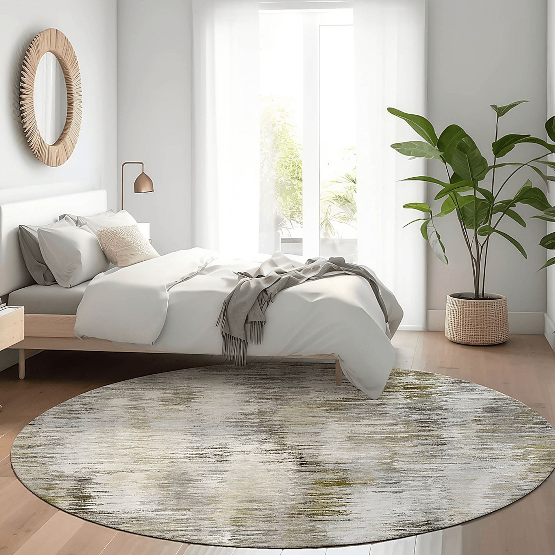 Breka Brown 8' Round Machine Washable Rug - Image 2