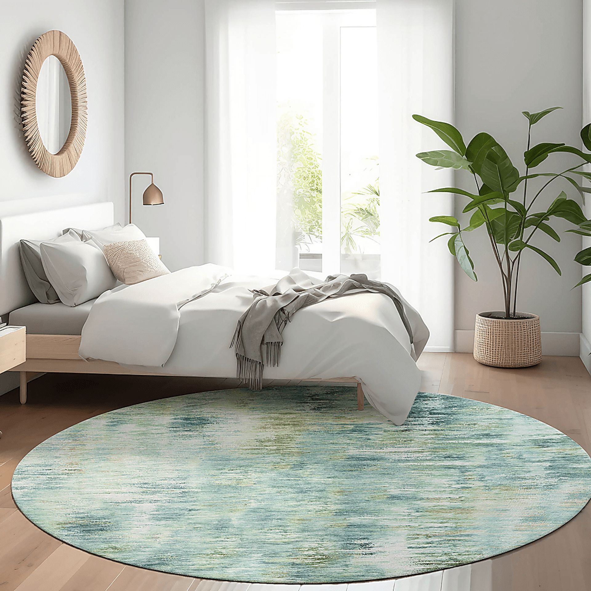 Breka Teal 8' Round Machine Washable Rug - Image 2