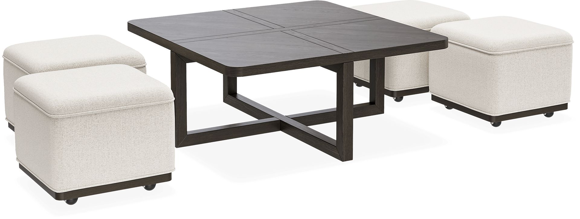 Bremen Charcoal Cocktail Table with Four Ottomans - Image 2