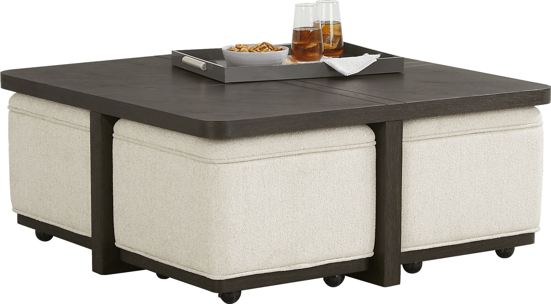 Bremen Charcoal Cocktail Table with Four Ottomans - Image 3
