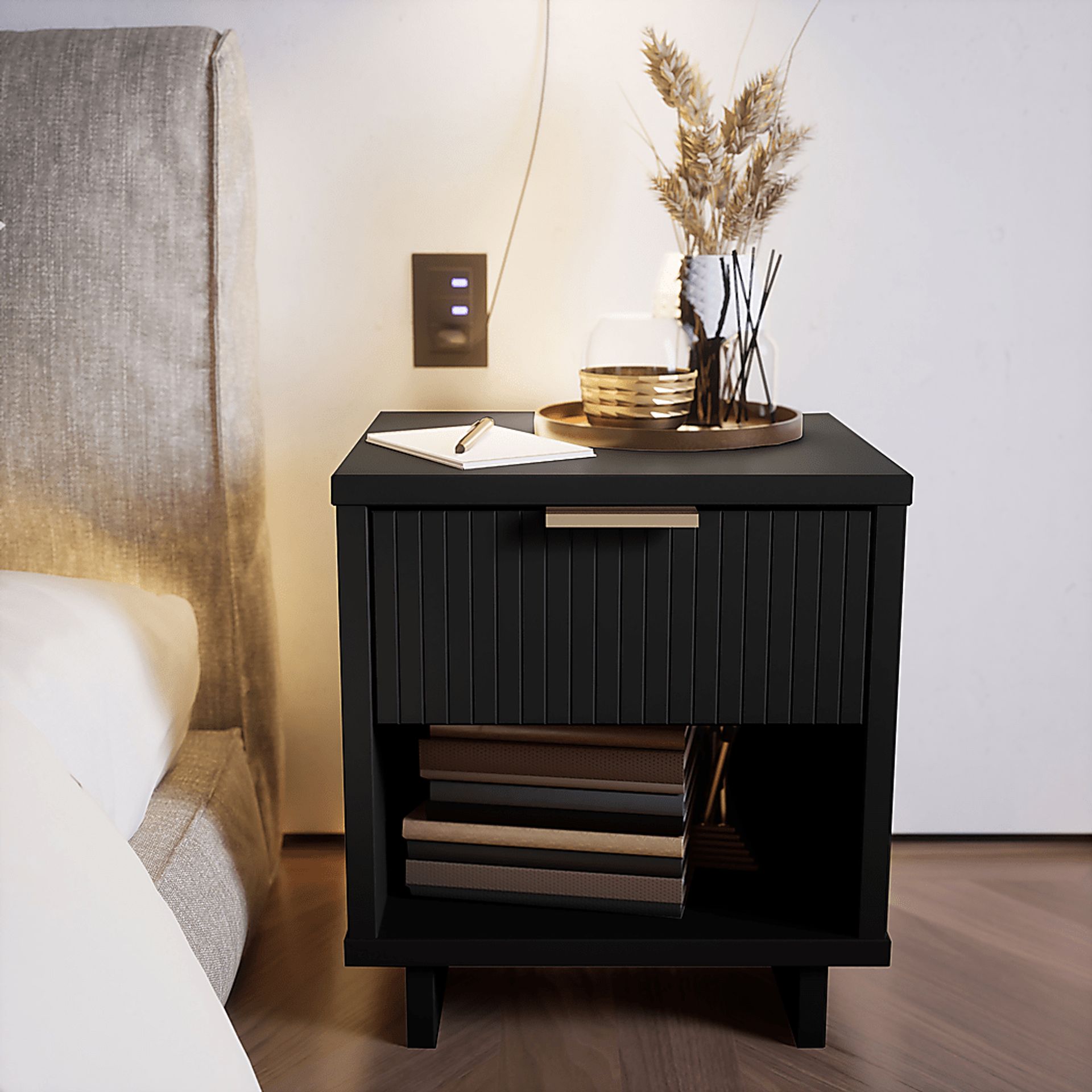 Bremmer V Black Nightstand - Image 2