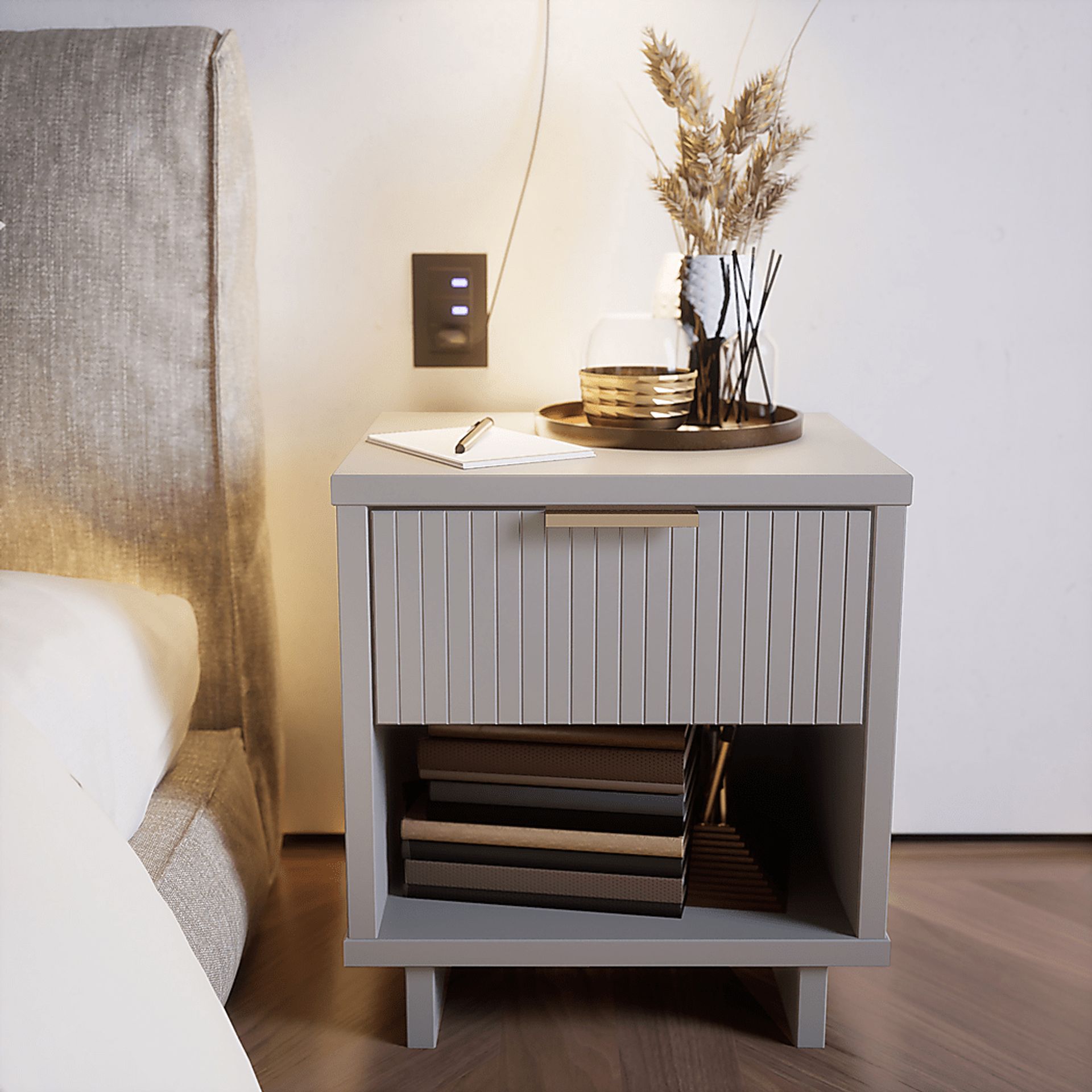 Bremmer V Light Gray Nightstand - Image 2