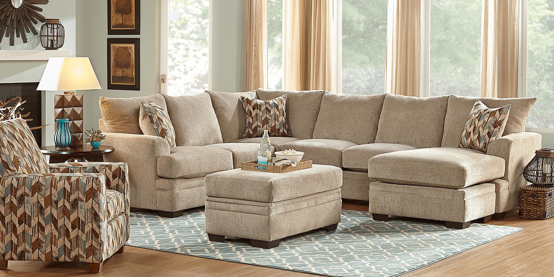 Brenton Court Platinum 4 Pc Sectional Living Room Plus HDTV - Image 1