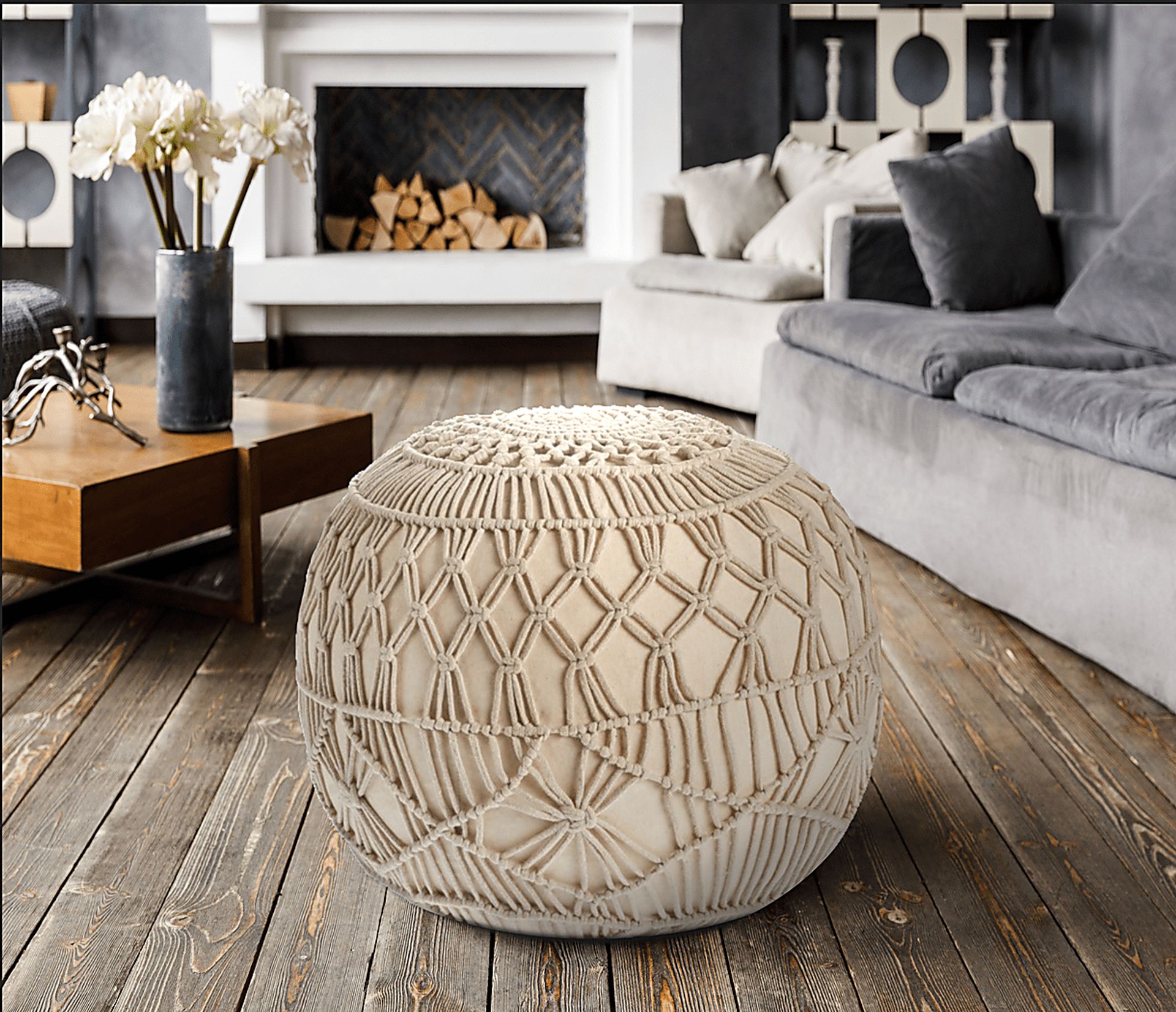 Bresian Beige/Natural Pouf - Image 2