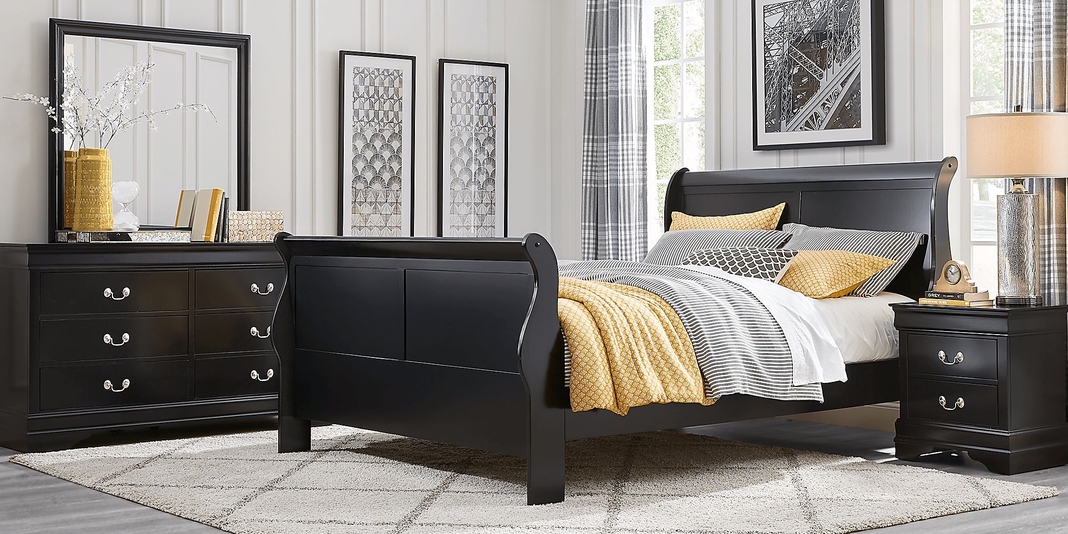 cheap black sleigh bed