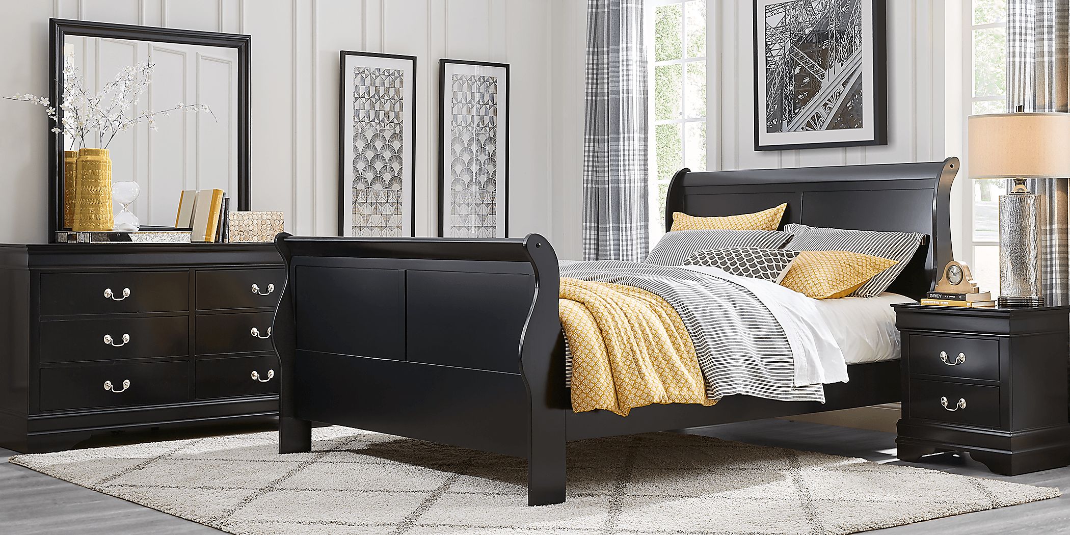 Brevard Black 5 Pc Queen Sleigh Bedroom Rooms To Go