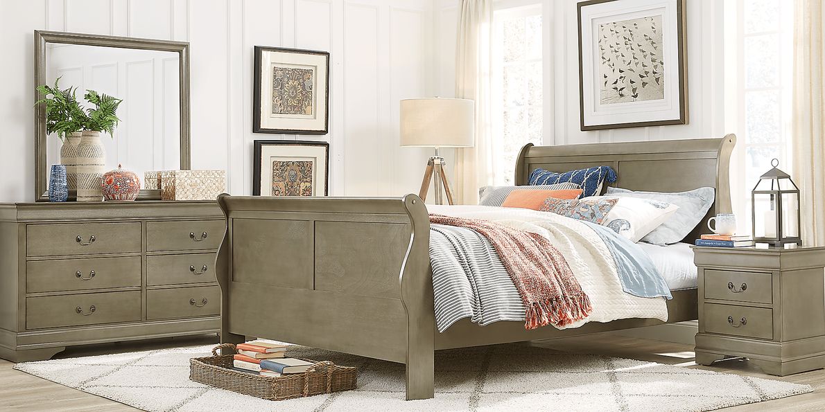 Brevard 5 Pc Gray Queen Bedroom Set With Dresser, Mirror, 3 Pc Queen Sleigh Bed Rooms To Go