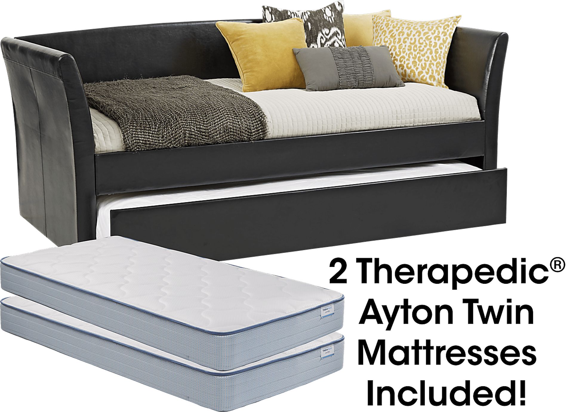 Brianne Black Daybed with Trundle and 2 Mattresses - Image 1