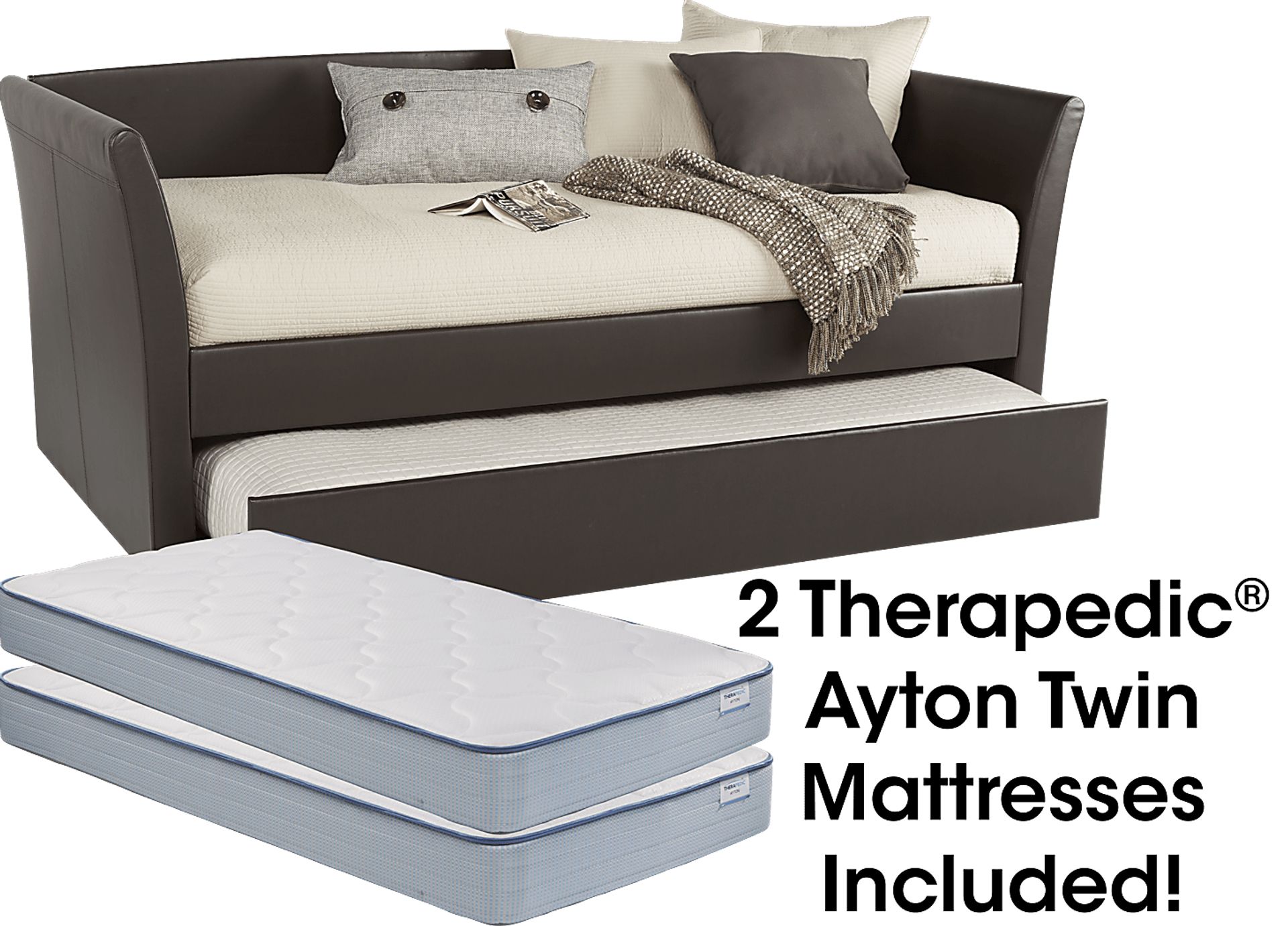 Brianne Brown Daybed with Trundle and 2 Mattresses - Image 1