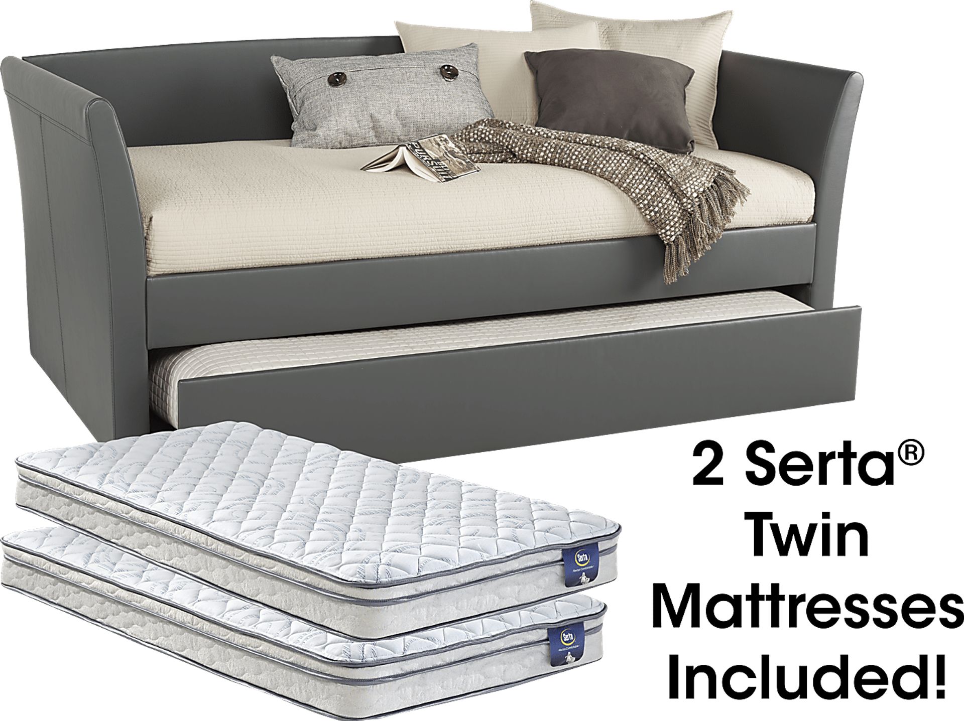 Brianne Gray Daybed with Trundle and 2 Mattresses - Image 1