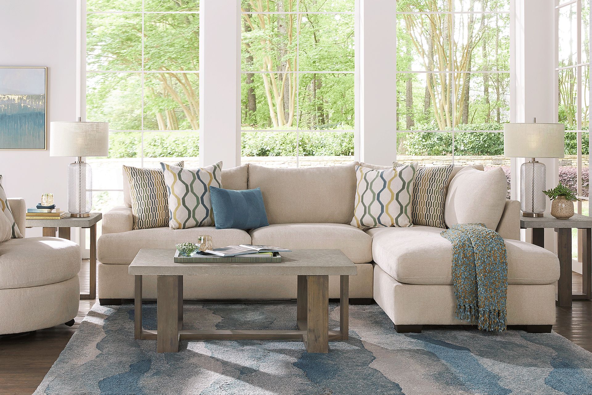 Briar Street Beige Chenille 5 Pc Sectional Living Room - Image 1