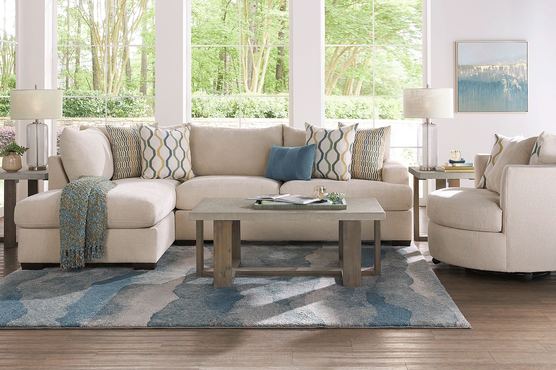 Briar Street Beige Chenille 6 Pc Sectional Living Room - Image 1