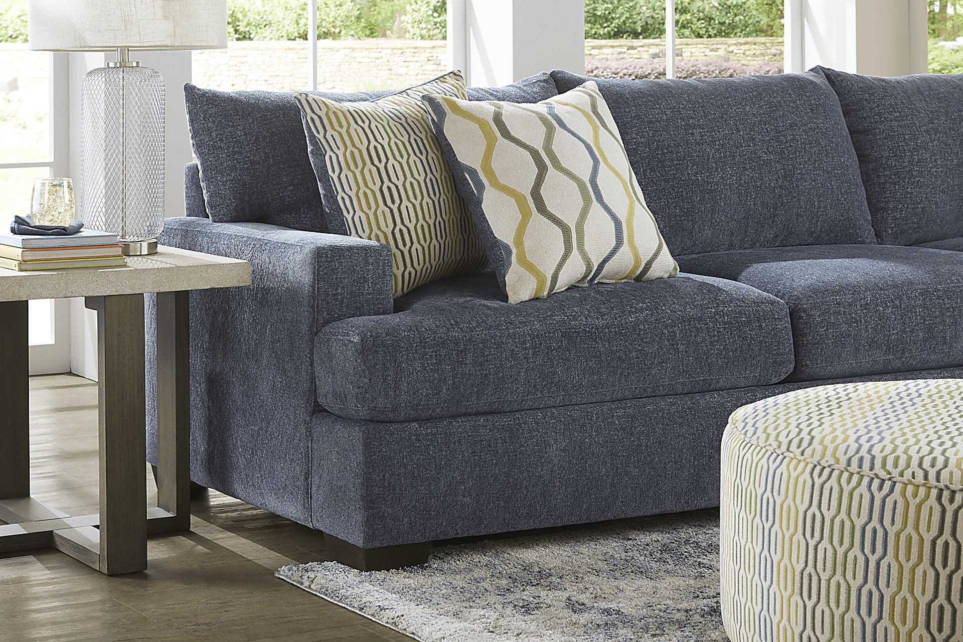 Briar Street Blue Chenille Fabric 2 Pc Right Sectional Arm | Rooms