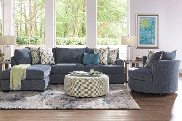 Briar Street Blue Chenille 3 Pc Sectional Living Room - Thumbnail - Image 1