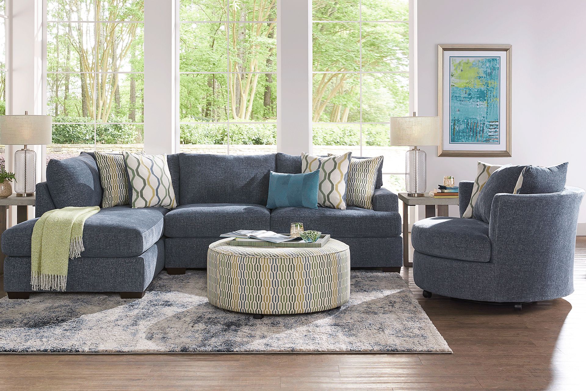 Briar Street Blue Chenille 3 Pc Sectional Living Room - Image 1
