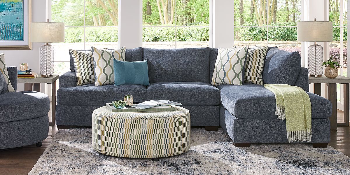 Briar Street Blue Chenille 3 Pc Sectional Living Room Rooms To Go