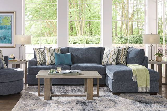 Briar Street Blue Chenille 5 Pc Sectional Living Room - Thumbnail - Image 1