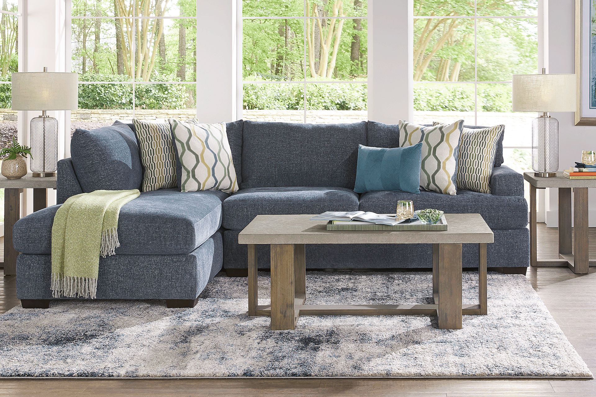 Briar Street Blue Chenille 5 Pc Sectional Living Room - Image 1
