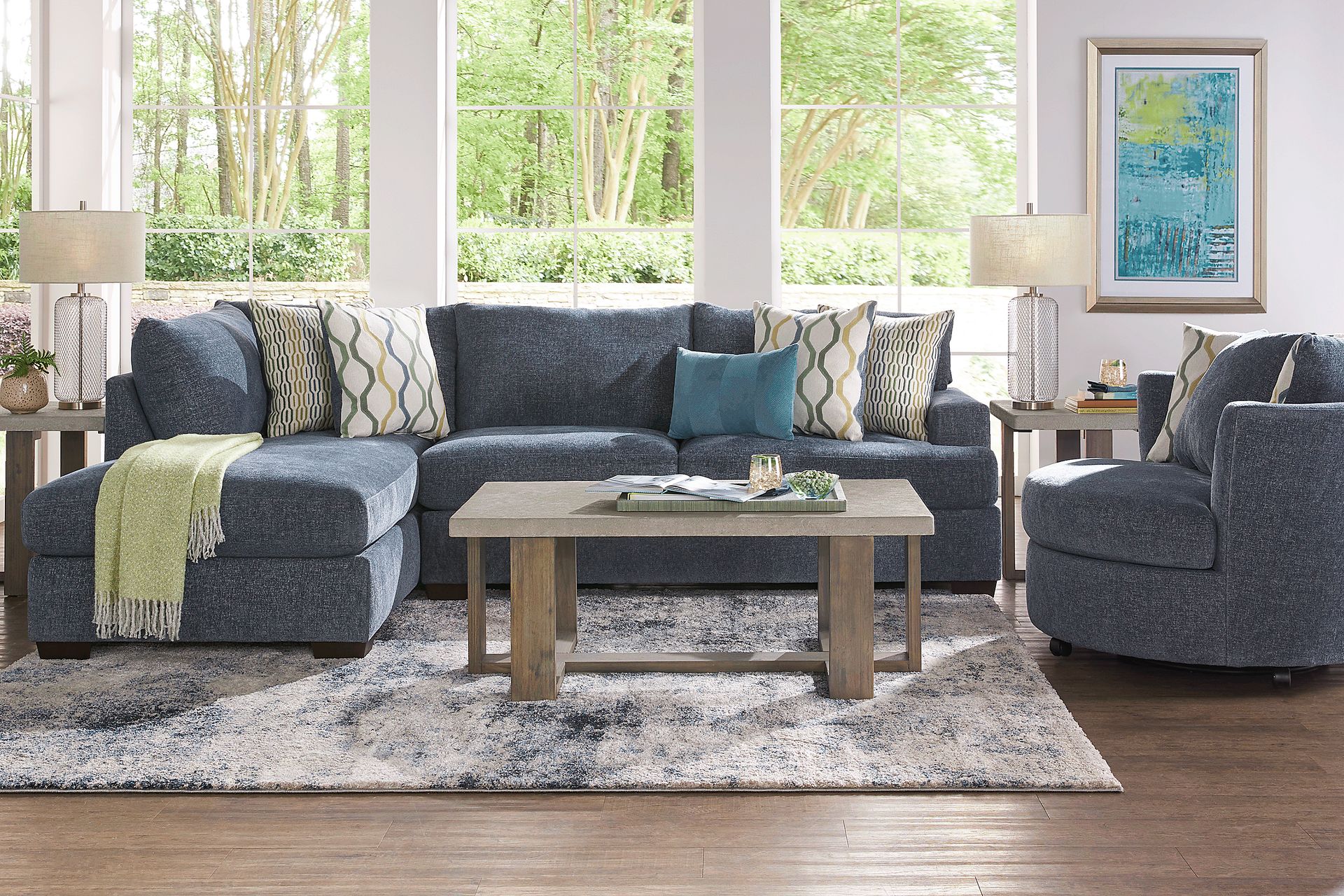 Briar Street Blue Chenille 6 Pc Sectional Living Room - Image 1
