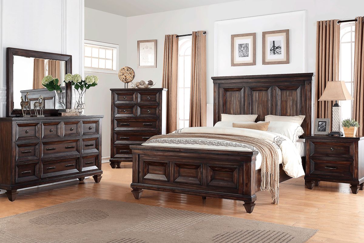 Bridgewood 5 Pc Walnut Dark Wood King Bedroom Set With King Panel Bed ...