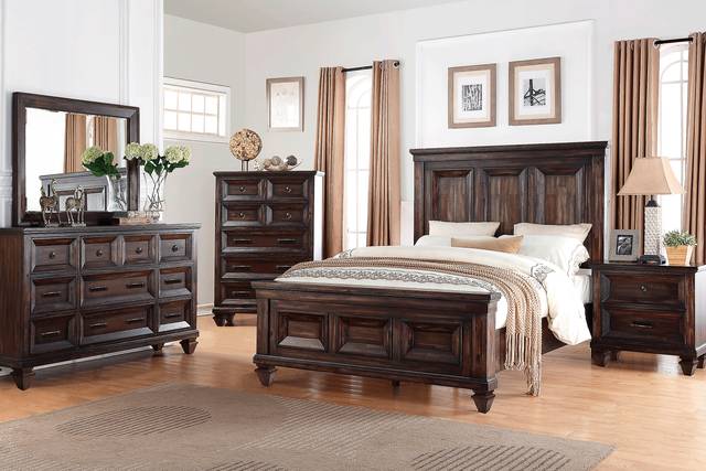 Bridgewood Walnut 7 Pc Queen Panel Bedroom - Thumbnail - Image 1