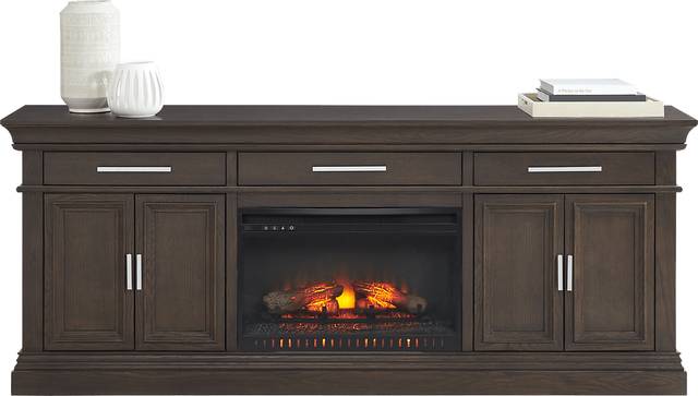 Brightwood Brown 2 Pc Wall Unit with 82 in. Console and Electric Log Fireplace - Thumbnail - Image 2