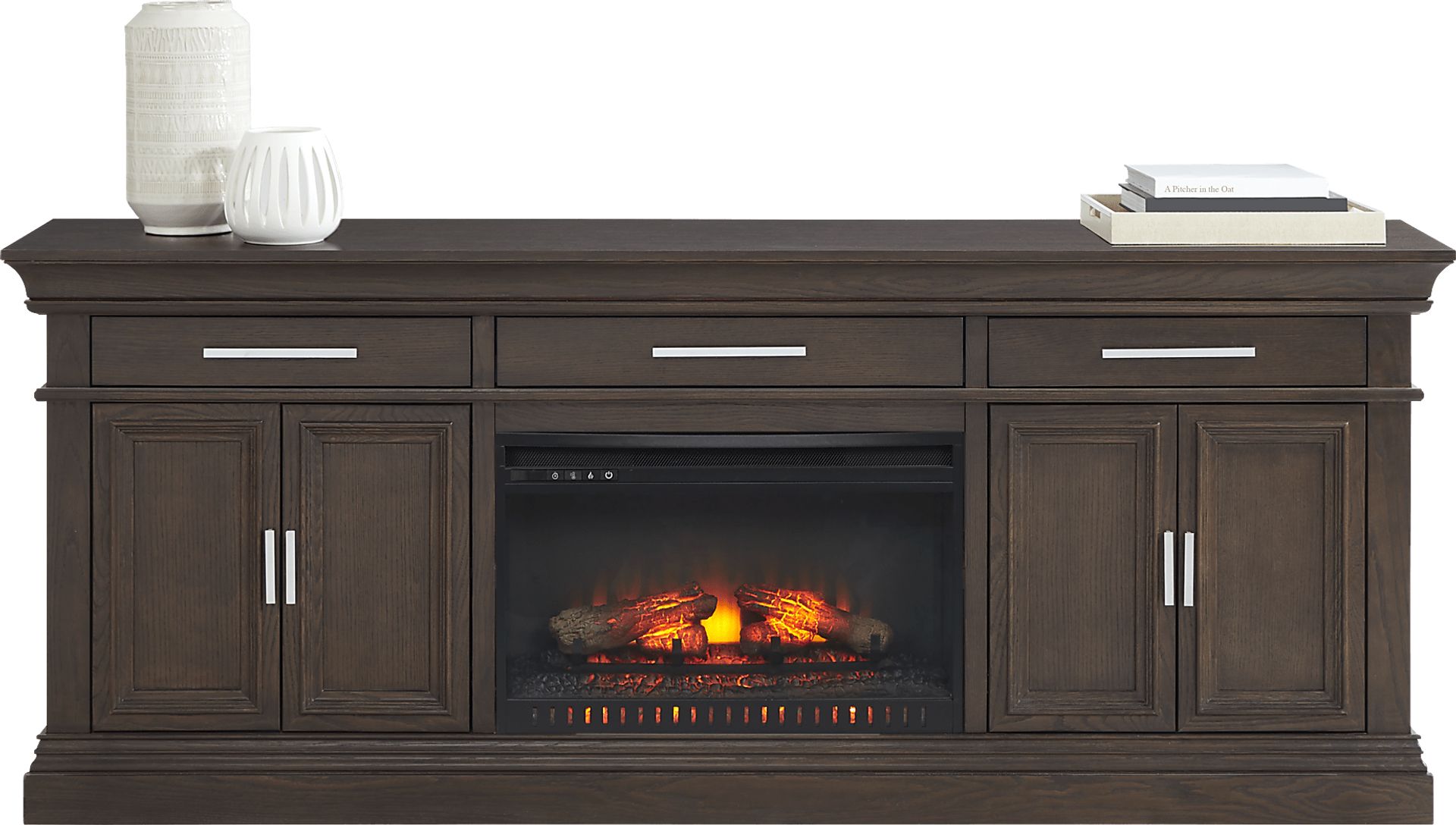 Brightwood Brown 2 Pc Wall Unit with 82 in. Console and Electric Log Fireplace - Image 2