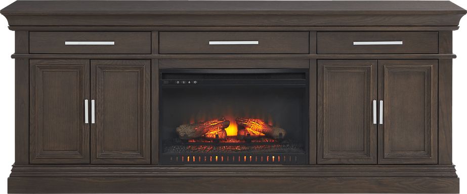 Brightwood Brown 2 Pc Wall Unit with 82 in. Console and Electric Log Fireplace