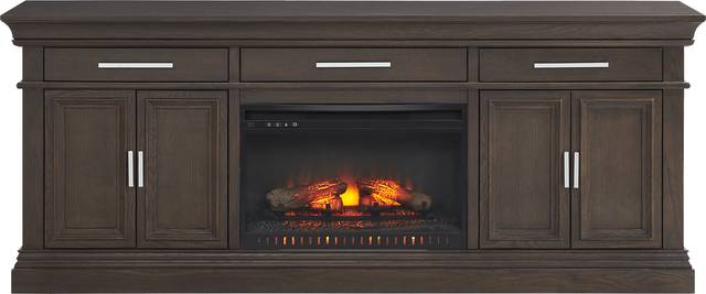 Brightwood Brown 2 Pc Wall Unit with 82 in. Console and Electric Log Fireplace - Thumbnail - Image 1