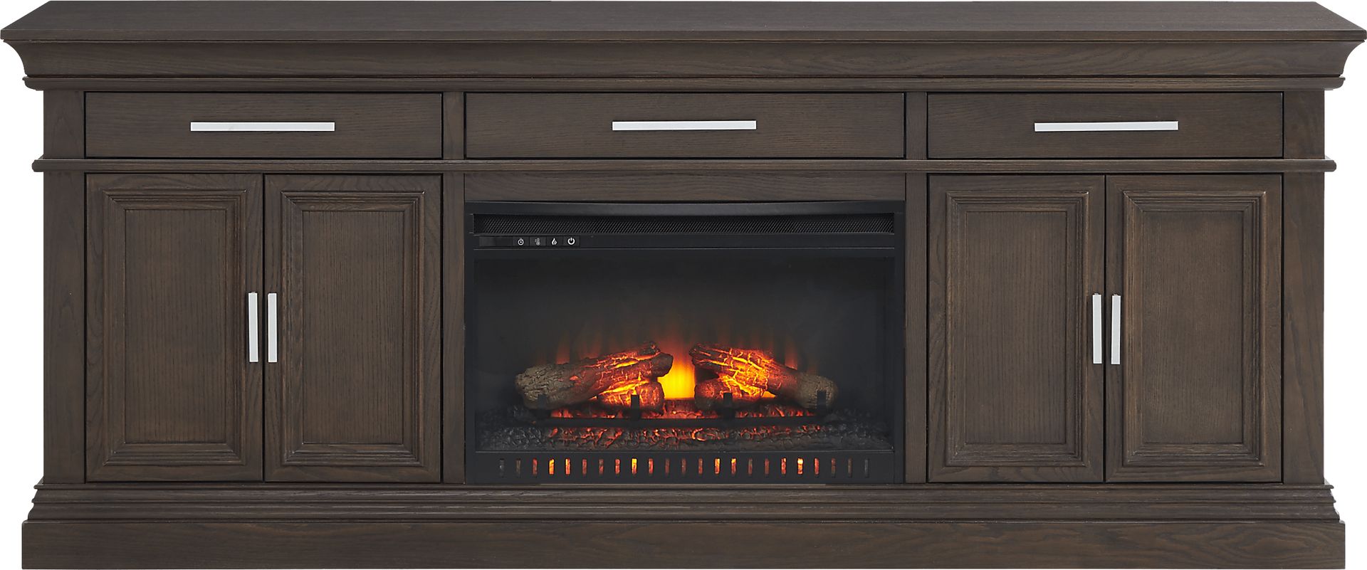 Brightwood Brown 2 Pc Wall Unit with 82 in. Console and Electric Log Fireplace - Image 1