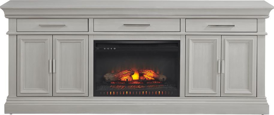 Brightwood Gray 2 Pc Wall Unit with 82 in. Console and Electric Log Fireplace