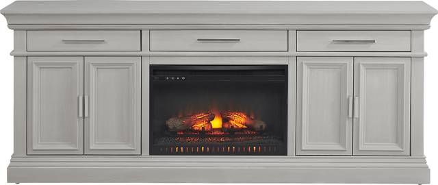 Brightwood Gray 2 Pc Wall Unit with 82 in. Console and Electric Log Fireplace - Thumbnail - Image 1