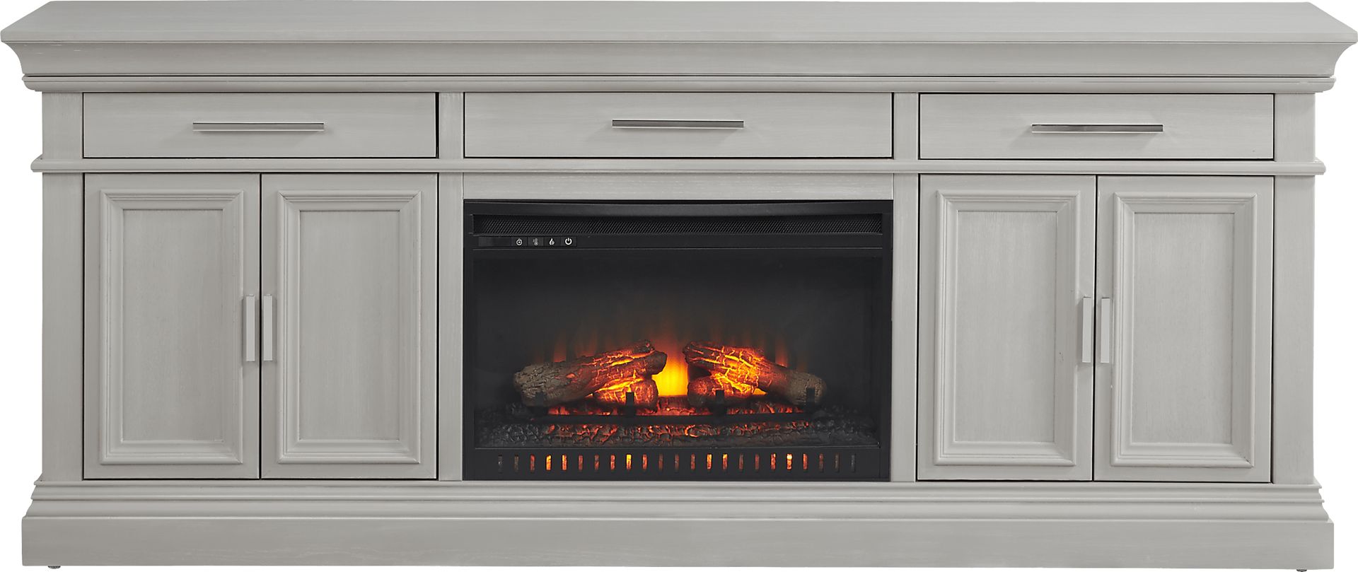 Brightwood Gray 2 Pc Wall Unit with 82 in. Console and Electric Log Fireplace - Image 1