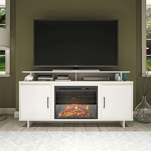 Brigitta Ivory 59 in. Console with Electric Fireplace - Thumbnail - Image 2