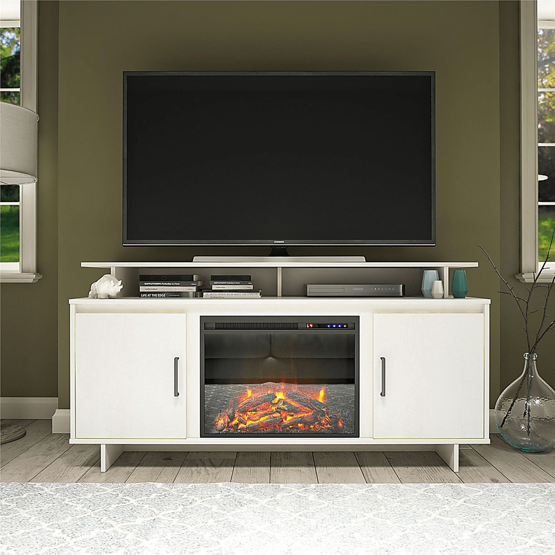 Brigitta Ivory 59 in. Console with Electric Fireplace - Image 2
