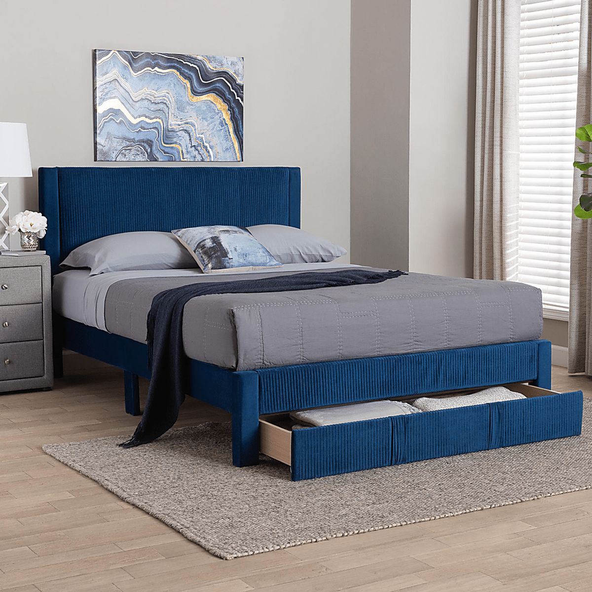 OSCAR NAVY BLUE QUEEN BED NO WOOD TRIM main image 1